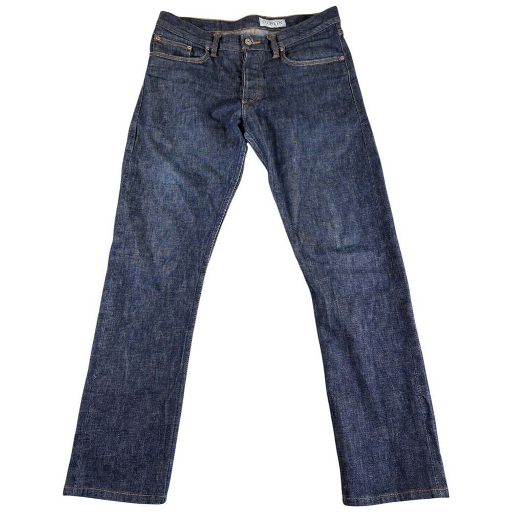 Gustin Slim Selvedge Raw Denim Jeans Mens 34 Blue Indigo Stretch Straight Leg